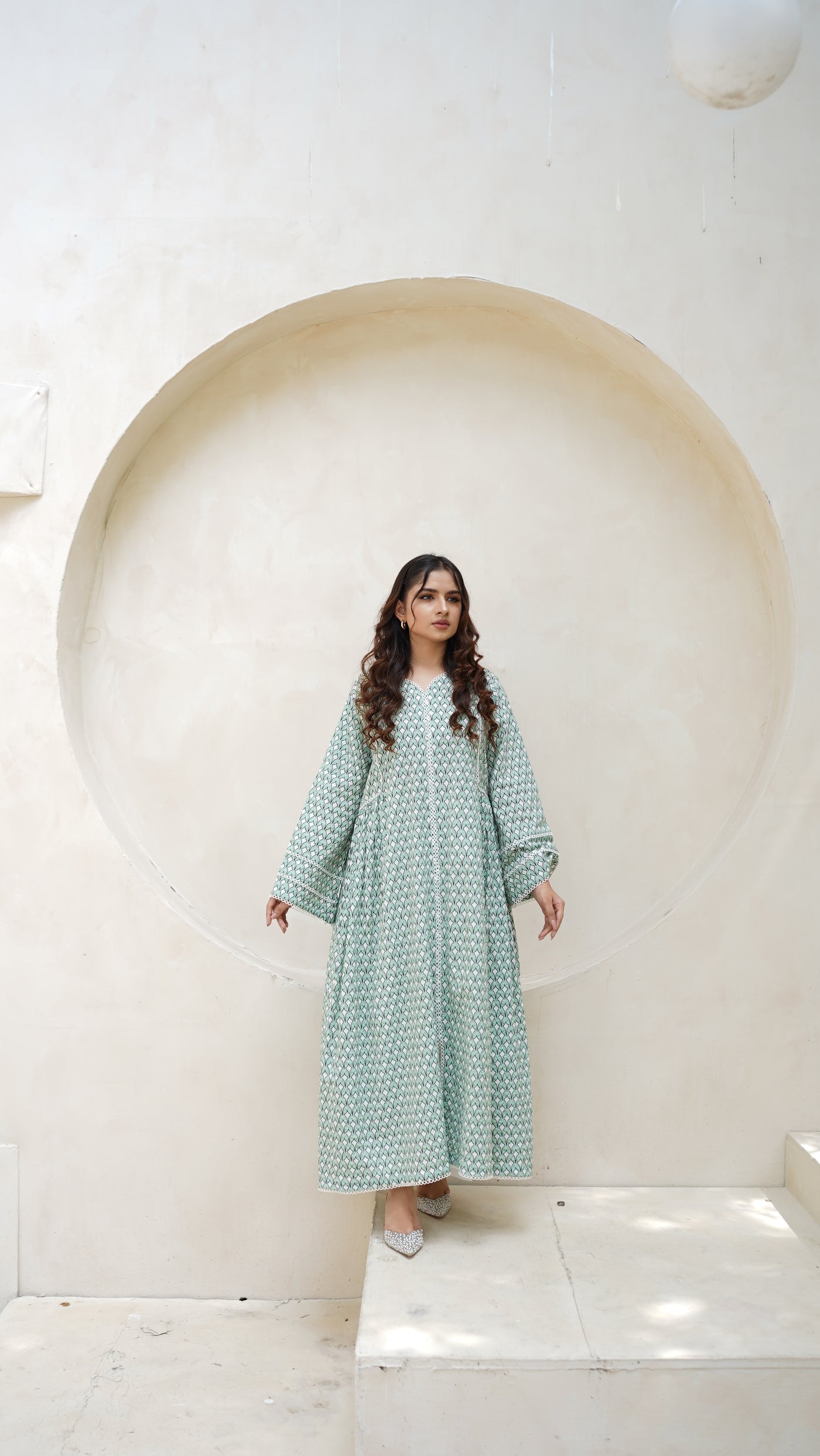 Flowing green long dress