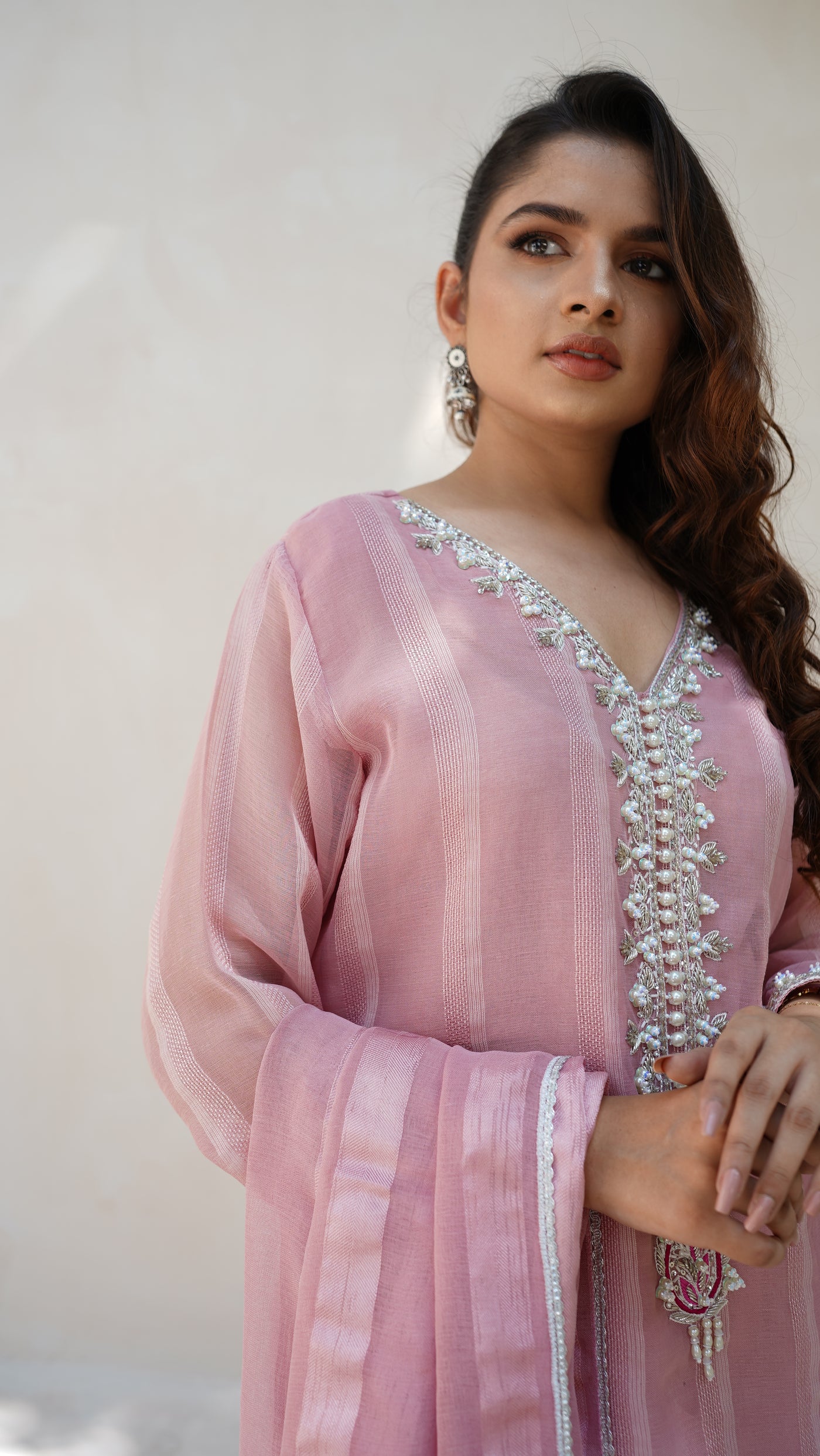 Pink Luxury: Pink 3 piece Stitched ADDA peroi pret  HandMade