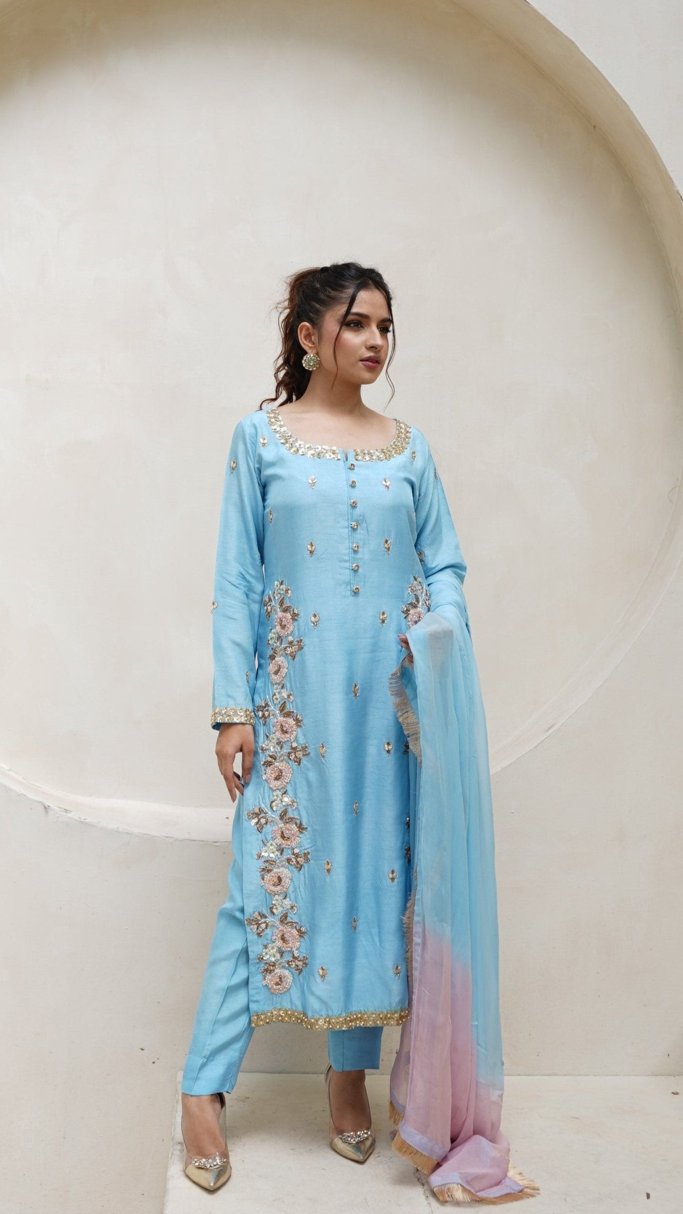 Stitched 3-piece Handmade ADDA peroi pret, Sky Blue Symphony