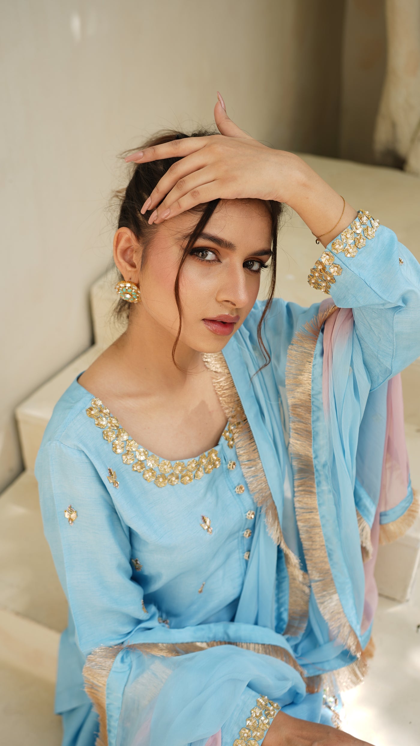 Stitched 3-piece Handmade ADDA peroi pret, Sky Blue Symphony