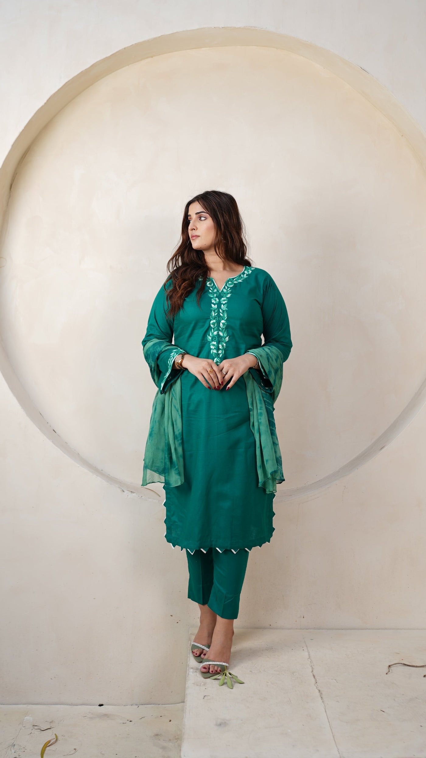 Green Gem Stitched 3-piece ADDA peroi pret  HandMade