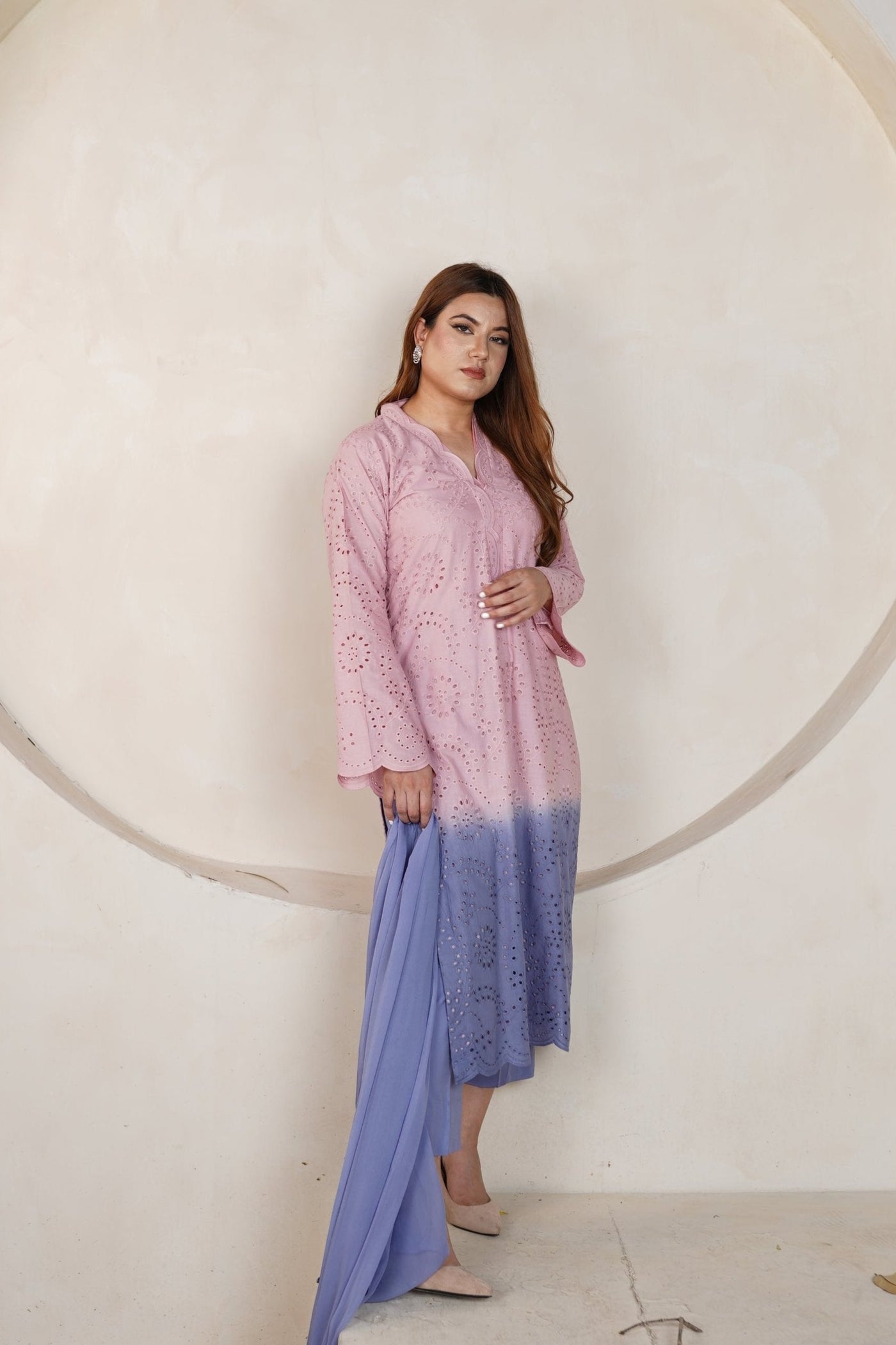 (Sun-kissed & Sea-Touched) 3-piece double shaded Chikan Kurti