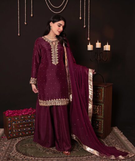 Zarqash Maroon | Hand Embellished Festive Couture Set