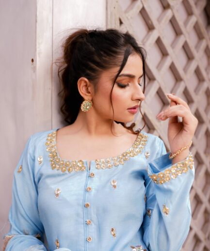 Aab-e-Samaa | Celestial Blue Couture Kurta Set