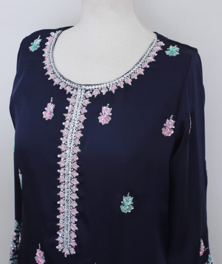 Navy Blue Luxury Pret Dress with Hand Embroidery | Elegant Pakistani Designer Outfit for Women