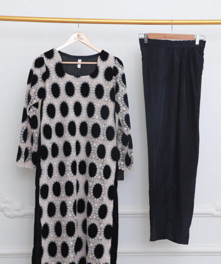 Black & White Lace Luxury Pret Dress with Straight Pants | Elegant Designer Pakistani Outfit for Women