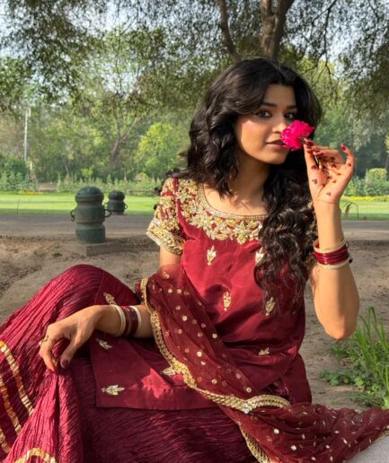 Designer ADDA Peroi Pret Handmade Suit – Maroon Silk Luxury